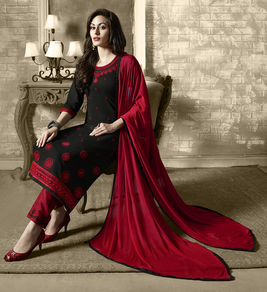 Grey & Red Ladies Salwar Suits