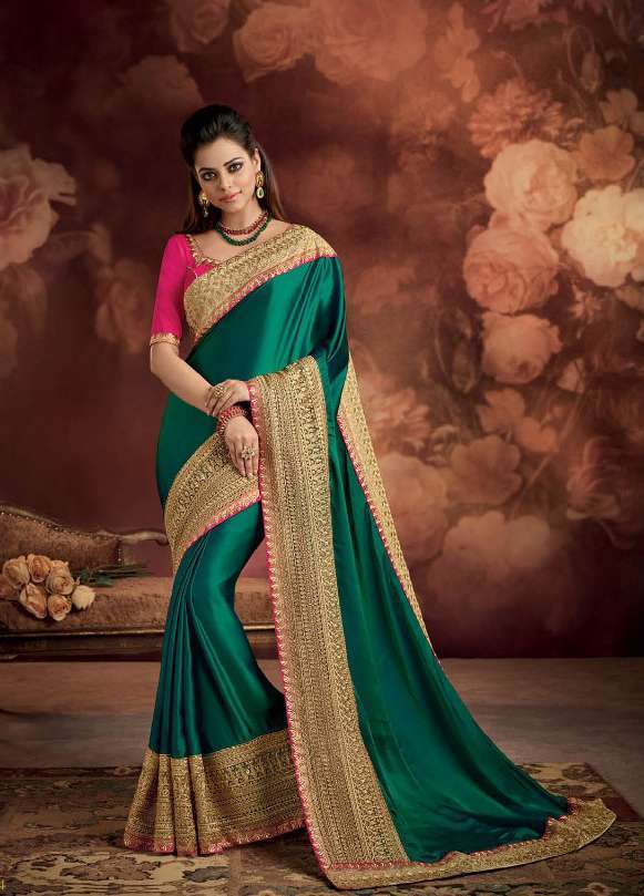 Silk Saree - 5.5mtr Length, Multicolour Embroidered Pattern | Elegant Bollywood Style For Weddings & Celebrations