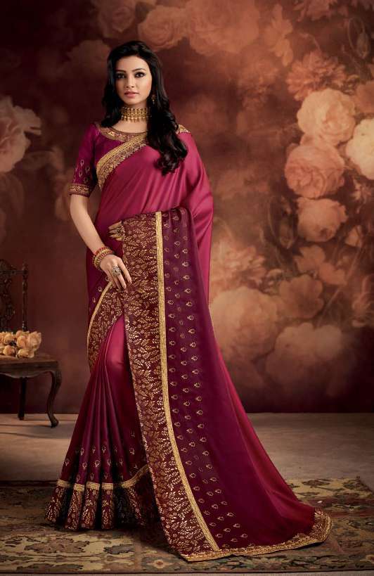 Silk Saree - 5.5mtr Length, Multicolour Embroidered Pattern | Elegant Bollywood Style For Weddings & Celebrations