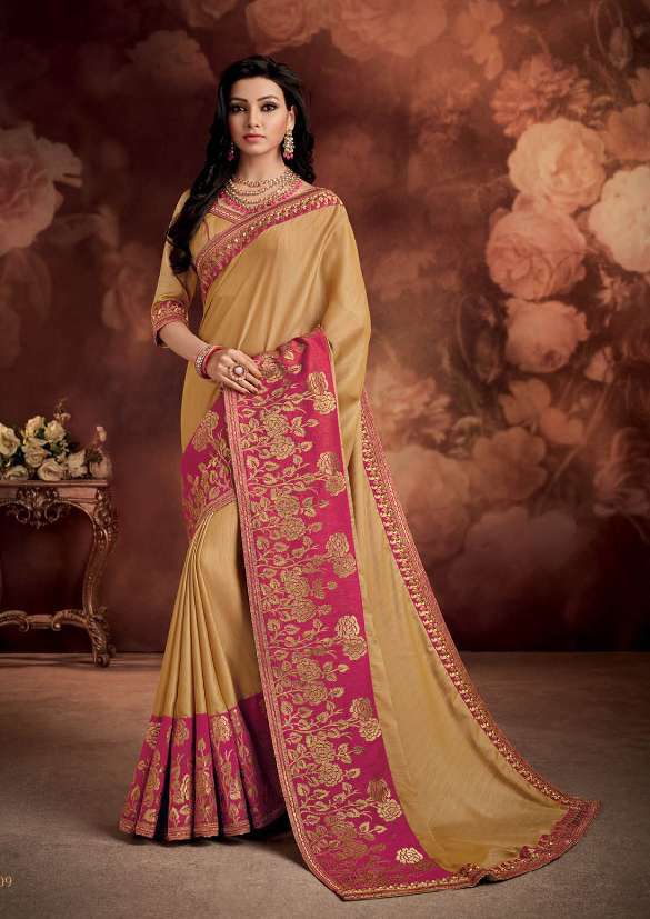 Silk Saree - 5.5mtr Length, 80cm Blouse | Multicolour Embroidered Bollywood Style Party Wear