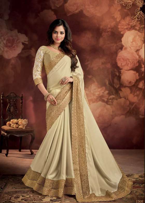 Silk Saree - 5.5mtr Length, 80cm Blouse | Multicolour Embroidered Bollywood Style Party Wear