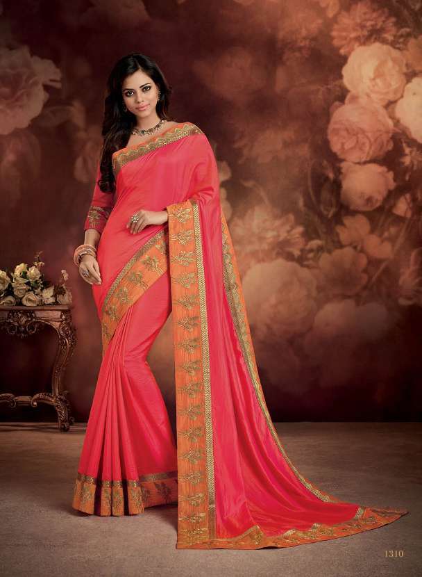 Silk Saree - 5.5mtr Length, 80cm Blouse | Multicolour Embroidered Bollywood Style Party Wear