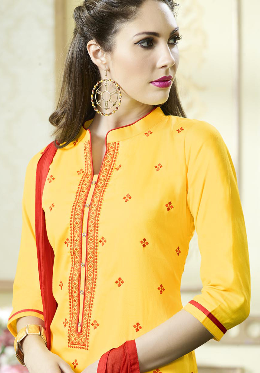 Yellow & Red Cotton Salwar Kameez