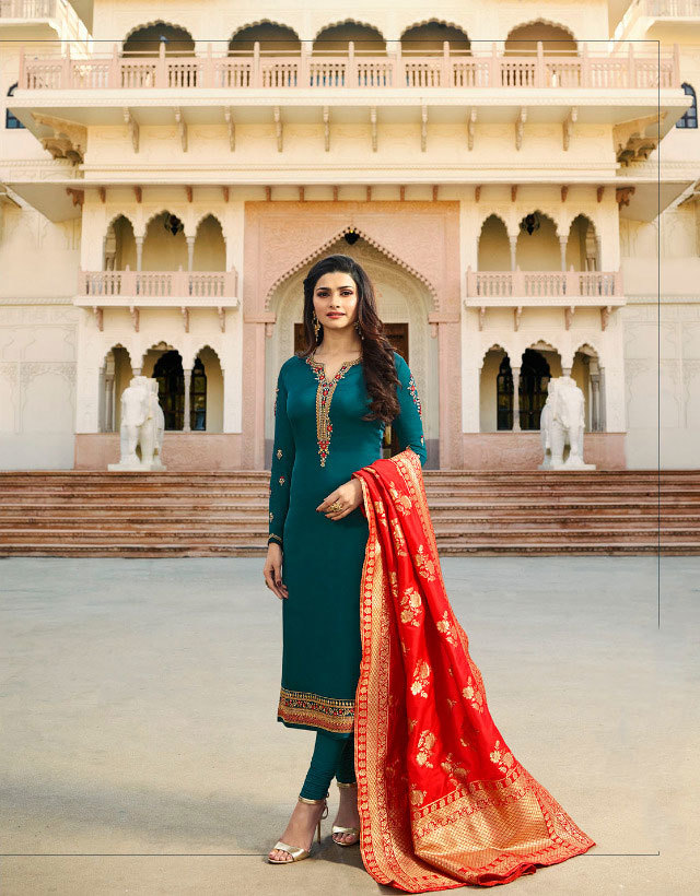 Sethnic Georgette Salwar Suit - Georgette & Silk Fabric, Customized Up To 42", Multicolour With Embroidery, Full Sleeves Design For Parties & Weddings