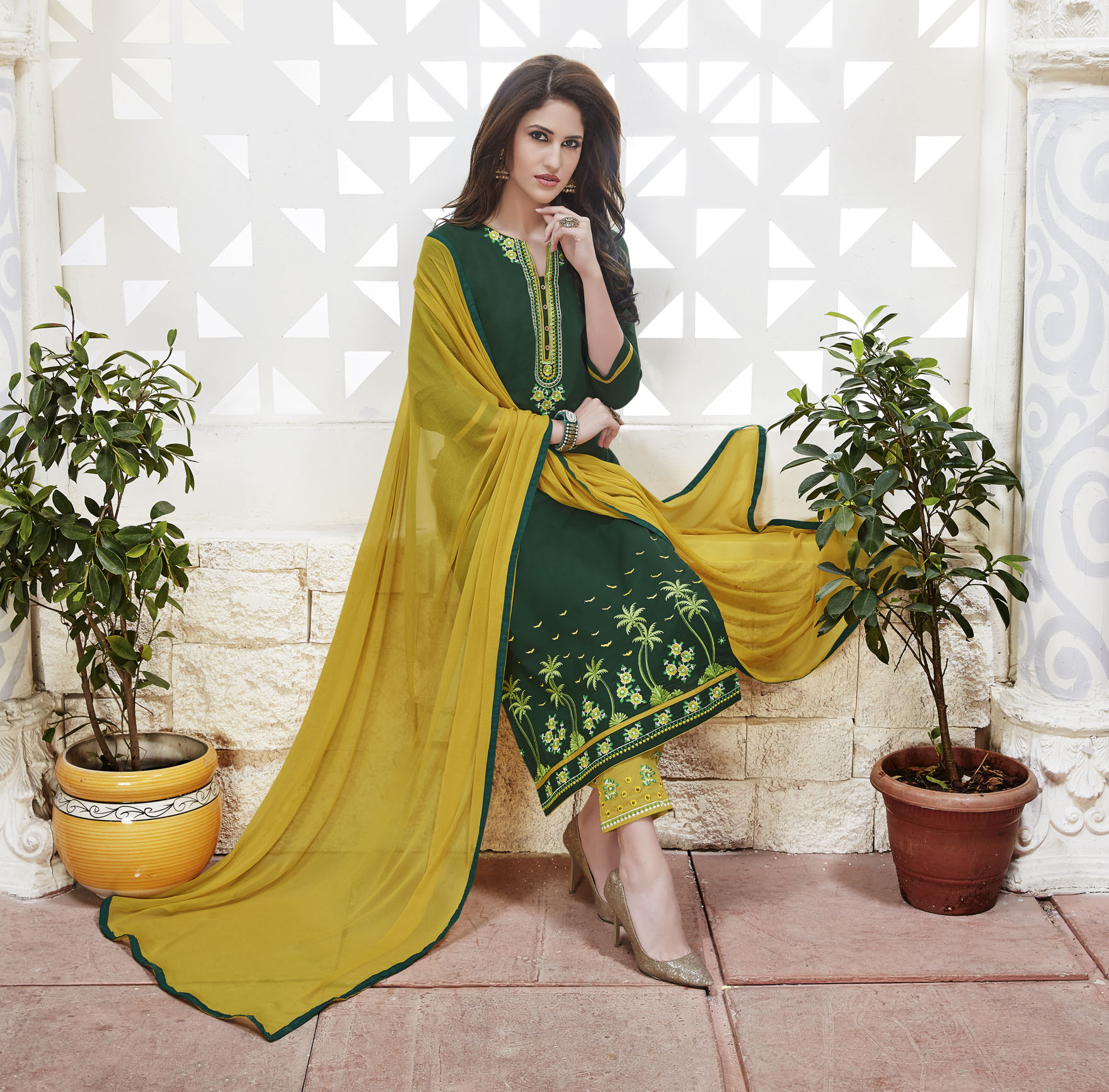 Green Readymade Salwar Suits