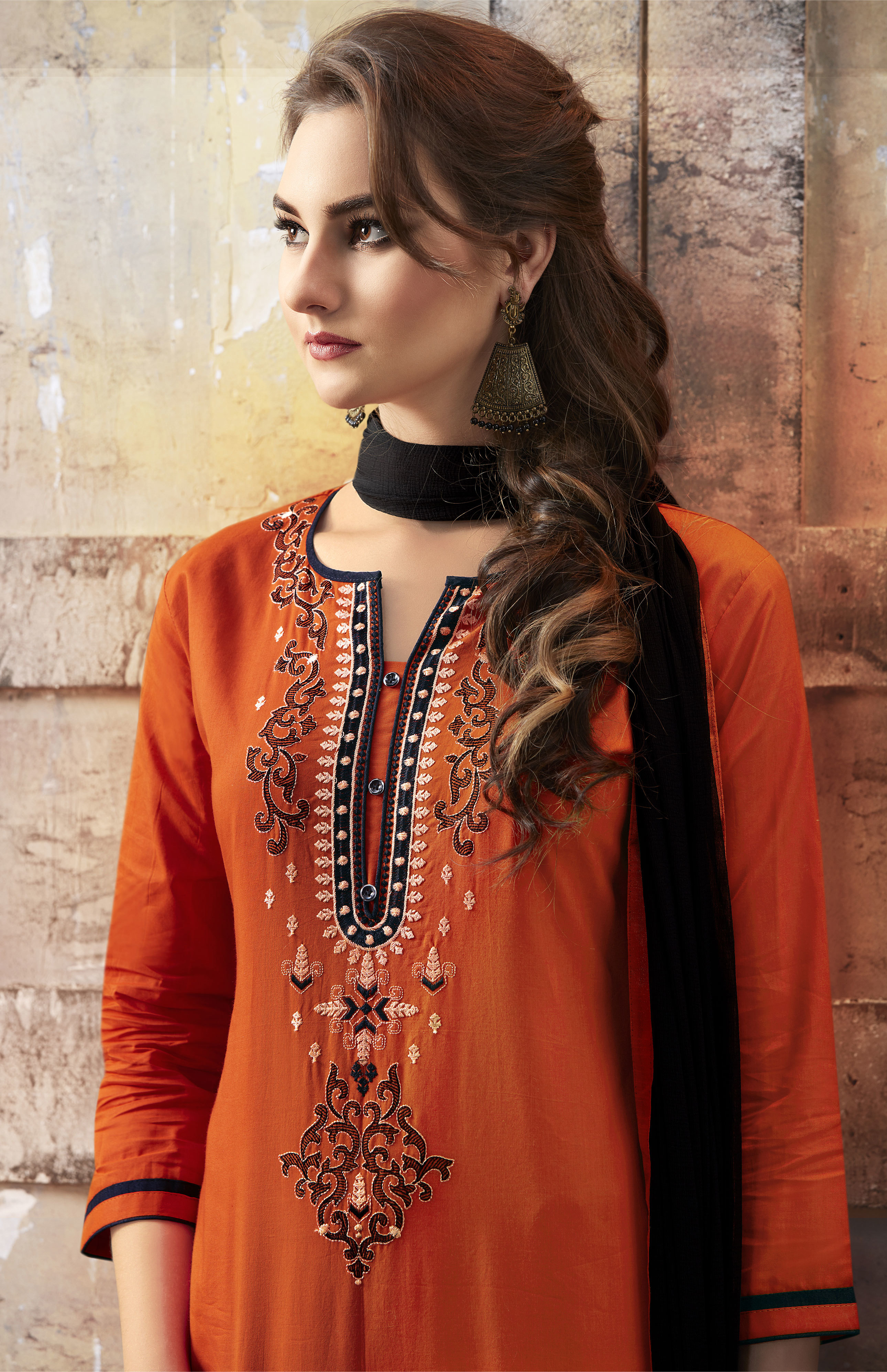 Orange Churidar Salwar Suits