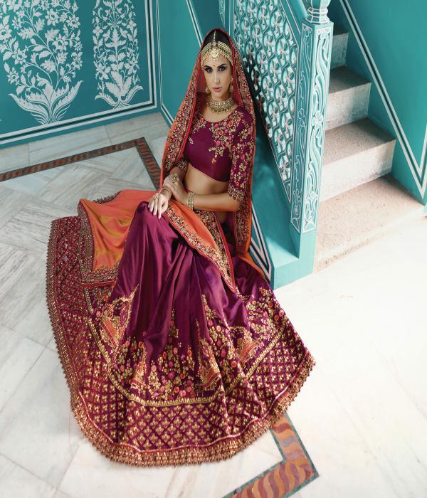 Silk Saree - Barfi Silk & Satin Silk In Pink & Wine - Heavy Zari-resham Embroidery With Stone Work, Lace Border