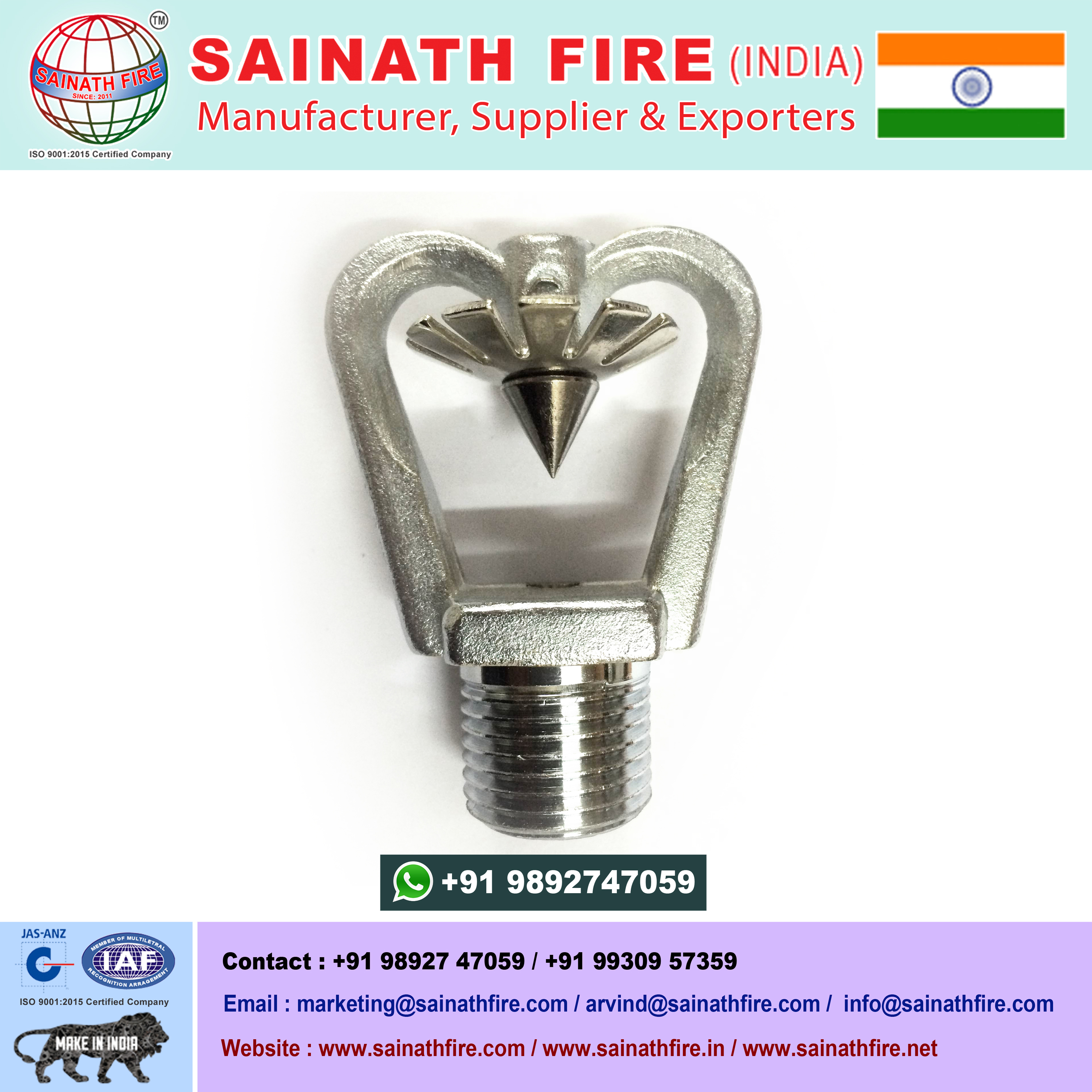 Fire Fighting Sprinkler - Brass, 1/2 Inch Size, Silver Color, 150â°c Operating Temp, 175 Psi Pressure Rating, Npt Thread Type | Fire Suppression In Buildings And Industrial Settings