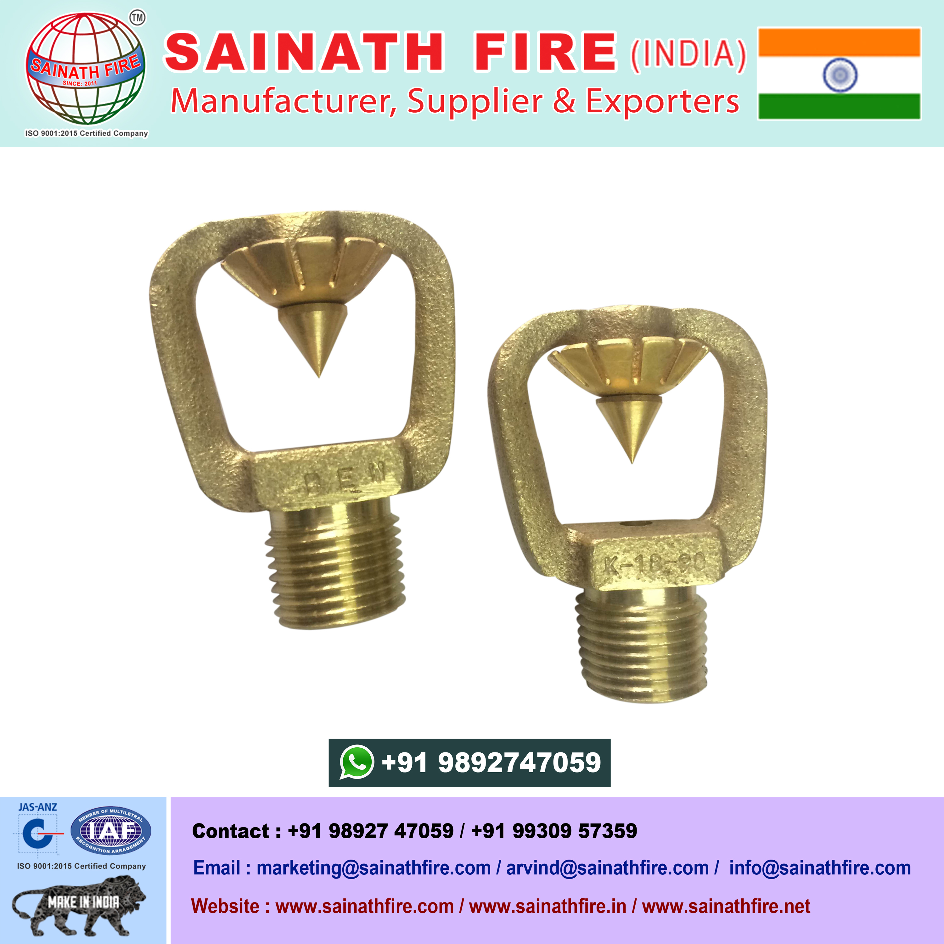 Fire Fighting Sprinkler - Brass, 1/2 Inch Size, Silver Color, 150â°c Operating Temp, 175 Psi Pressure Rating, Npt Thread Type | Fire Suppression In Buildings And Industrial Settings