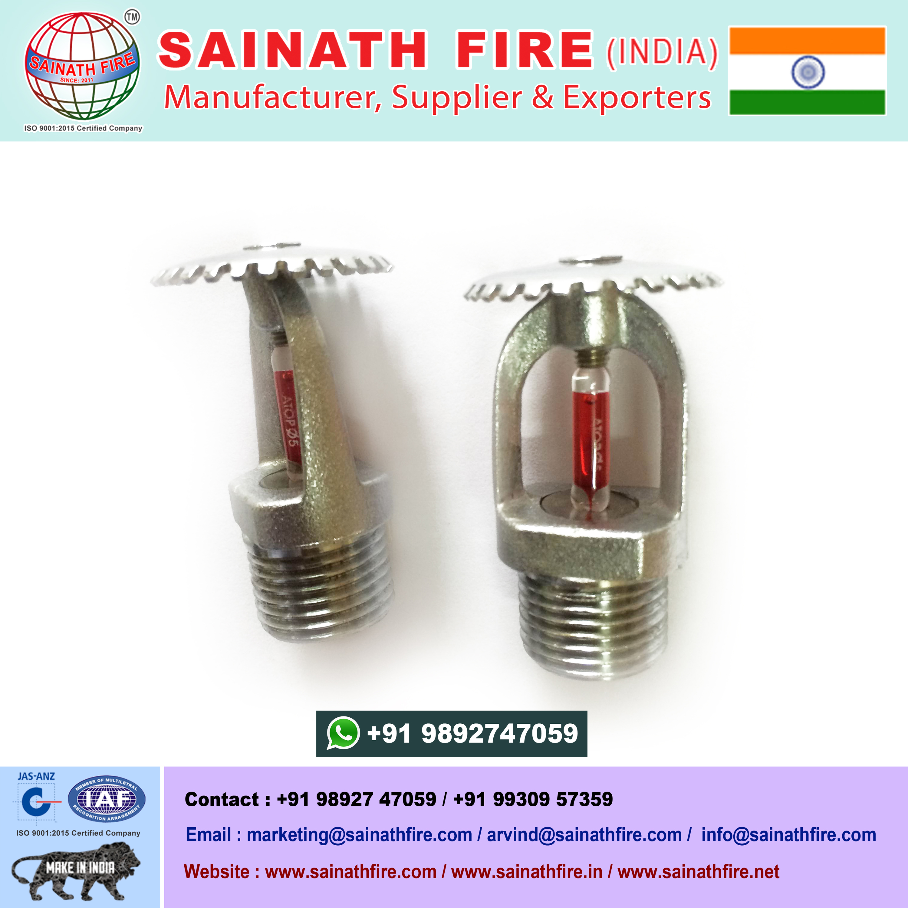 Fire Fighting Sprinkler - Brass, 1/2 Inch Size, Silver Color, 150â°c Operating Temp, 175 Psi Pressure Rating, Npt Thread Type | Fire Suppression In Buildings And Industrial Settings