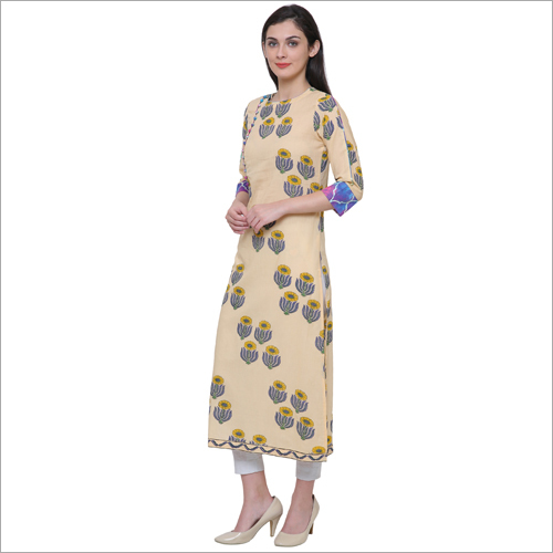 Kurtis - Cotton Blend, 48 Inches, Round Neck, 3/4 Sleeves | Stylish Design, Comfortable Fit, Soft Fabric, Unique Printed Pattern