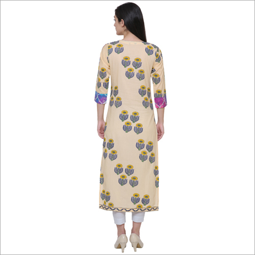 Kurtis - Cotton Blend, 48 Inches, Round Neck, 3/4 Sleeves | Stylish Design, Comfortable Fit, Soft Fabric, Unique Printed Pattern