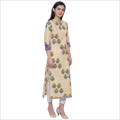 Kurtis - Cotton Blend, 48 Inches, Round Neck, 3/4 Sleeves | Stylish Design, Comfortable Fit, Soft Fabric, Unique Printed Pattern