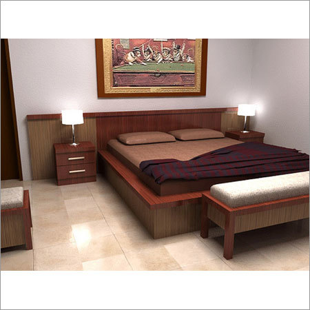 Afix Modular Laminate Bed - Solid Wood, Leatherette Upholstery , Handmade Artwork, Polished Brass Accents