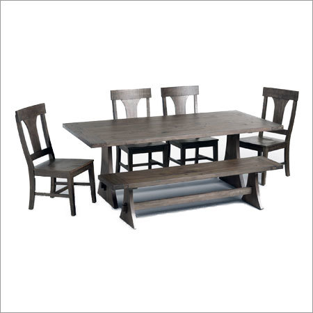 London Mould Antique Dining Set - Solid Wood, Leather Table & Chair, 1-Seater Square Shape | Modern Design, Brass Accents, Ideal for Outdoor Use