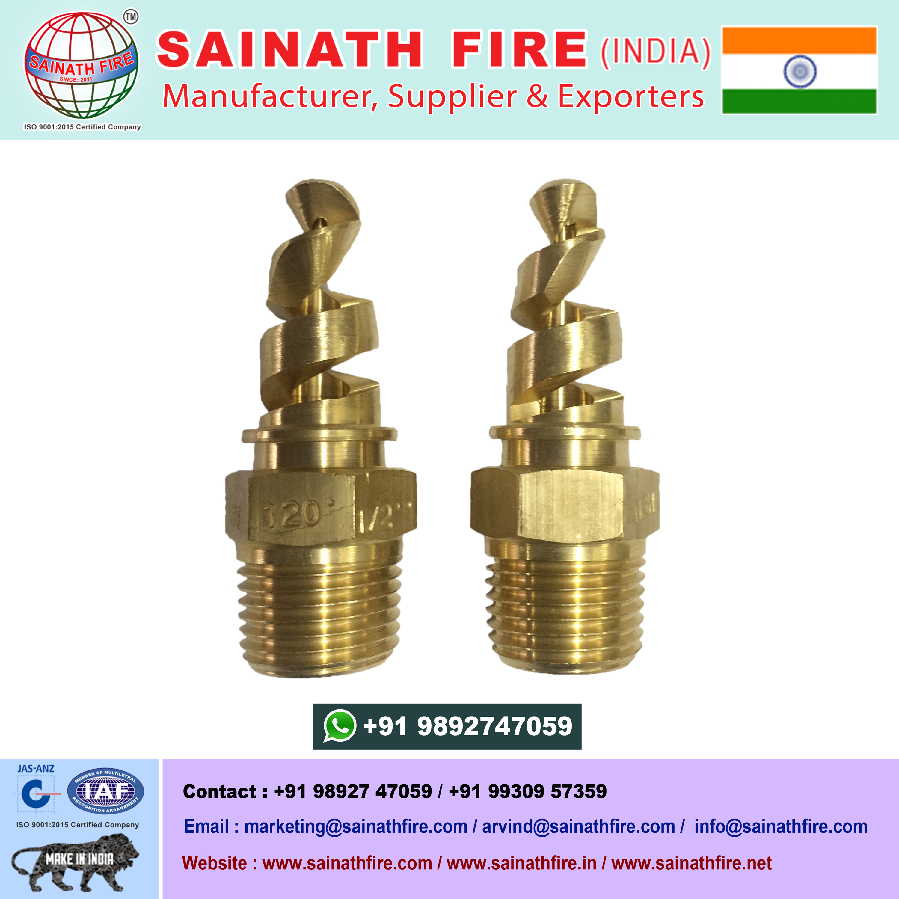 Water Spray Nozzle - Brass Material, 1/4 Inch Npt Inlet, High Throughput, Various Spray Patterns , Lightweight & Non-corrosive Design For Fire Safety & Industrial Cleaning