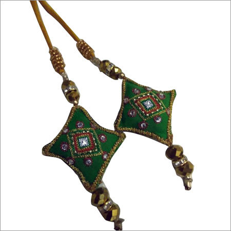 Fancy Latkan - Handcrafted Fabric With Beads & Stones, Square Design In Green | Neatly Stitched, Durable, Eye-catchy, Elegant Look, Versatile Use