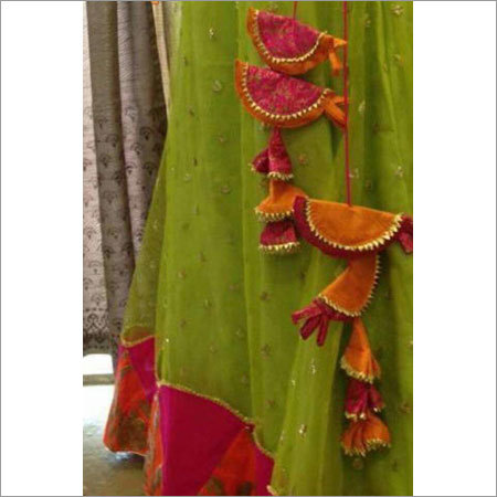Fancy Latkan - Handcrafted Fabric With Beads & Stones, Square Design In Green | Neatly Stitched, Durable, Eye-catchy, Elegant Look, Versatile Use