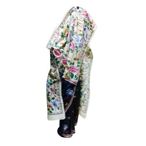 Bangalore Silk Kantha Stitch Saree