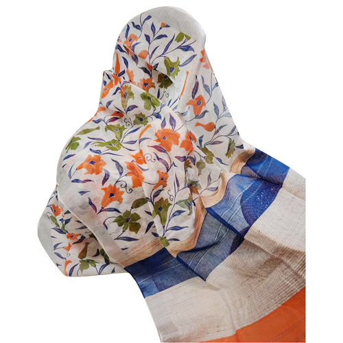 लिनन ब्लॉक प्रिंट साड़ी