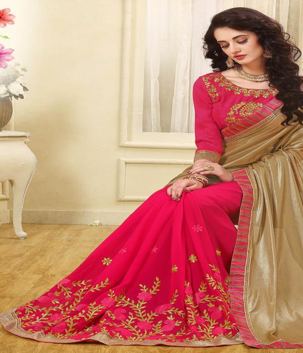 Pink Georgette Saree