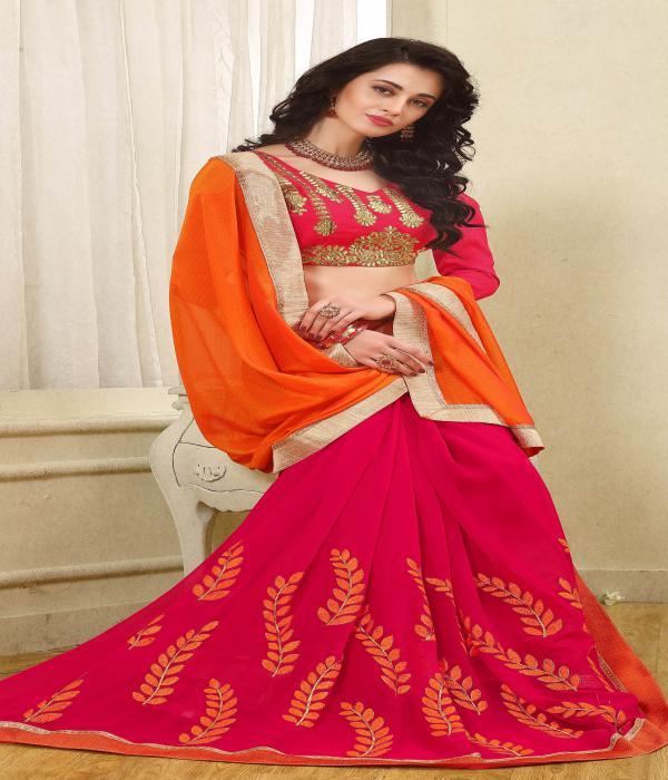 Pink & Orange Jacquard Saree