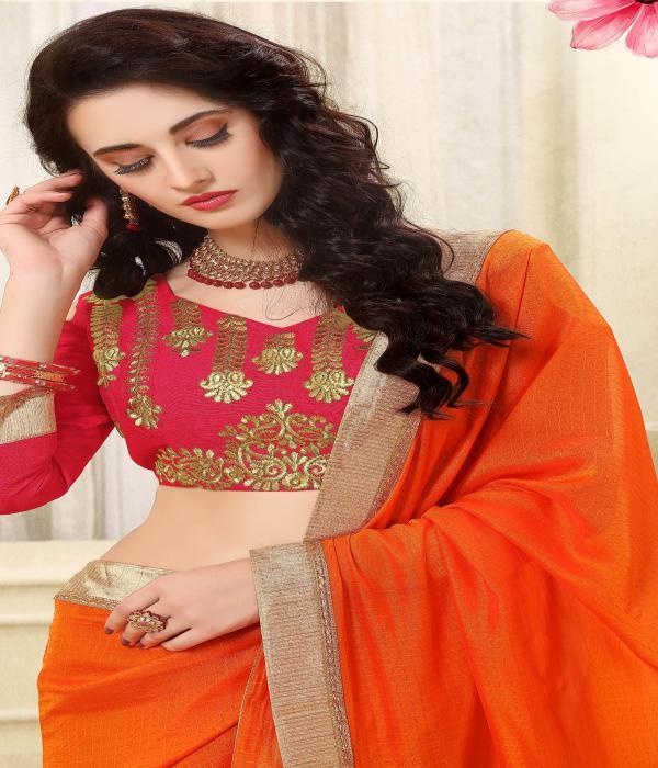 Pink & Orange Jacquard Saree