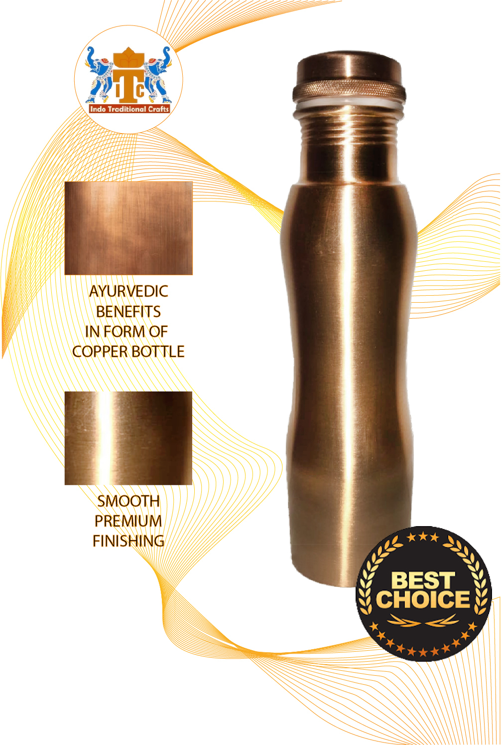 Copper Water Bottle - Variable Capacity, Lightweight, Leakproof, Mirror Finish, Durable Design With Silicon Seal | Perfect For On-the-go Hydration