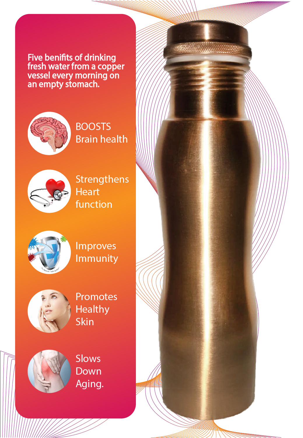 Copper Water Bottle - Variable Capacity, Lightweight, Leakproof, Mirror Finish, Durable Design With Silicon Seal | Perfect For On-the-go Hydration
