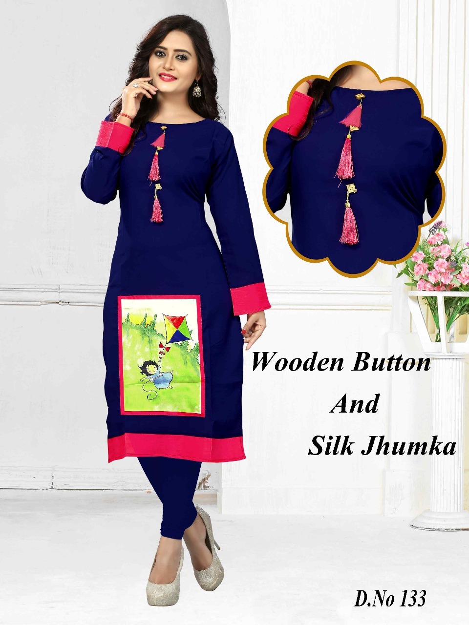 Cotton Designer Kurtis With Wooden Button And Jhumka