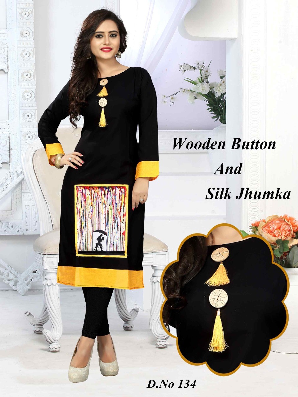 Cotton Designer Kurtis With Wooden Button And Jhumka