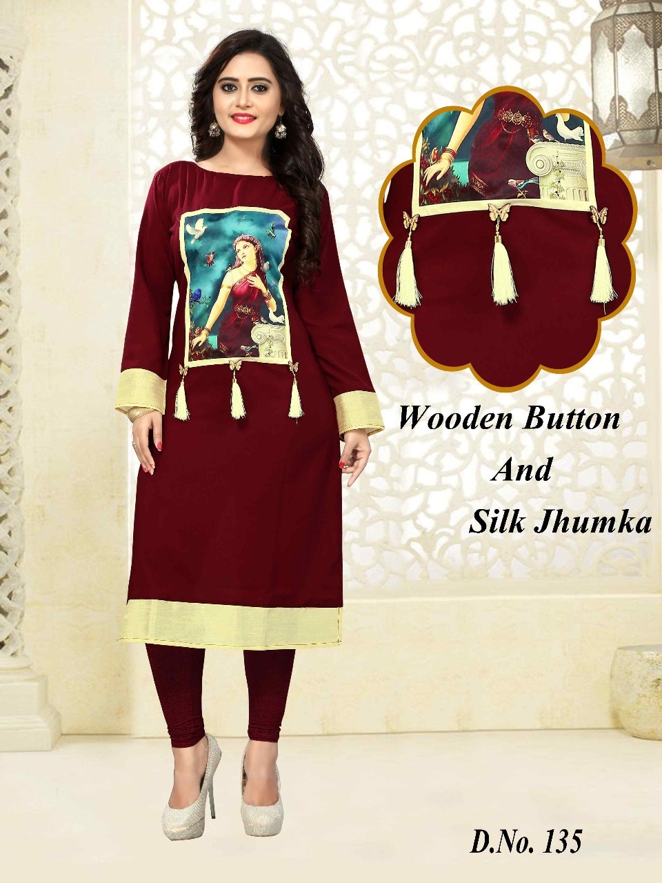 Cotton Designer Kurtis With Wooden Button And Jhumka