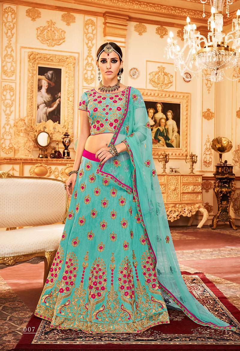 Row Silk Embroidered Lehenga Choli - Customized Size Up To 42", Multi-color Ethnic Wear For Parties & Weddings, Short Sleeve Bollywood Style