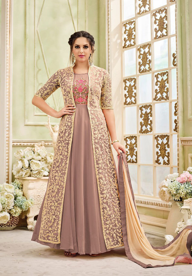 Gown Long Jacket Wala Suit Multicolour Sajawat Pink Jacket Style