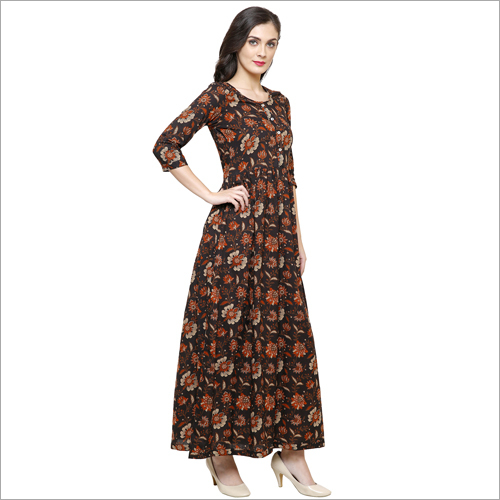Kurtis - Cotton Maxi, Brown, 3/4 Sleeves | Stylish Design, Comfortable Fabric, Perfect Fit, Elegant Look, Versatile Style, Durable Material, Trendy Printed Pattern
