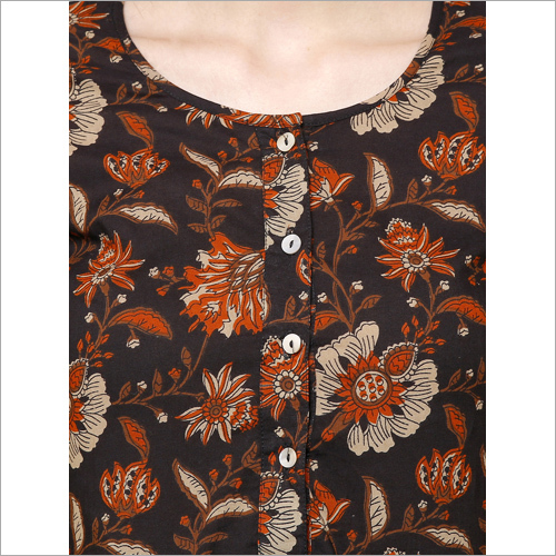 Kurtis - Cotton Maxi, Brown, 3/4 Sleeves | Stylish Design, Comfortable Fabric, Perfect Fit, Elegant Look, Versatile Style, Durable Material, Trendy Printed Pattern
