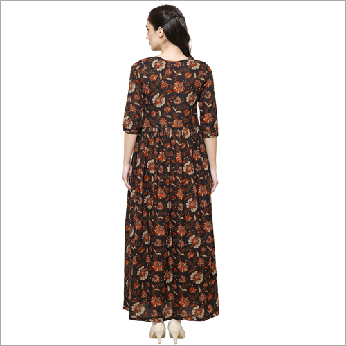 Kurtis - Cotton Maxi, Brown, 3/4 Sleeves | Stylish Design, Comfortable Fabric, Perfect Fit, Elegant Look, Versatile Style, Durable Material, Trendy Printed Pattern