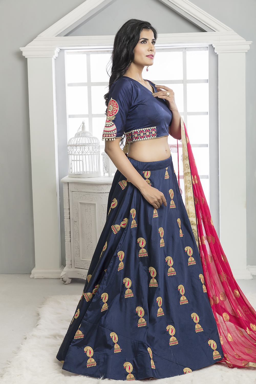Navy Blue Designer Lehenga Saree