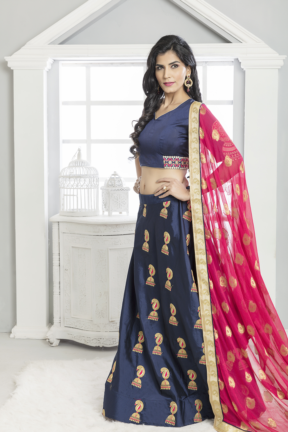 Navy Blue Designer Lehenga Saree
