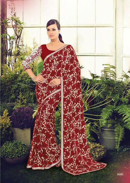 Viscose Crepe Printed Chanderi Saree - 5.5mtr With 80cm Blouse | Multicolour Bollywood Style, Embroidered Heavy Border