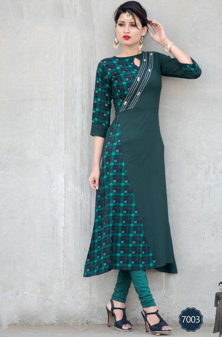 Multicolour Rayon Kurtis 7001-7007 Long Stylish Patterms In Sethnic Surat