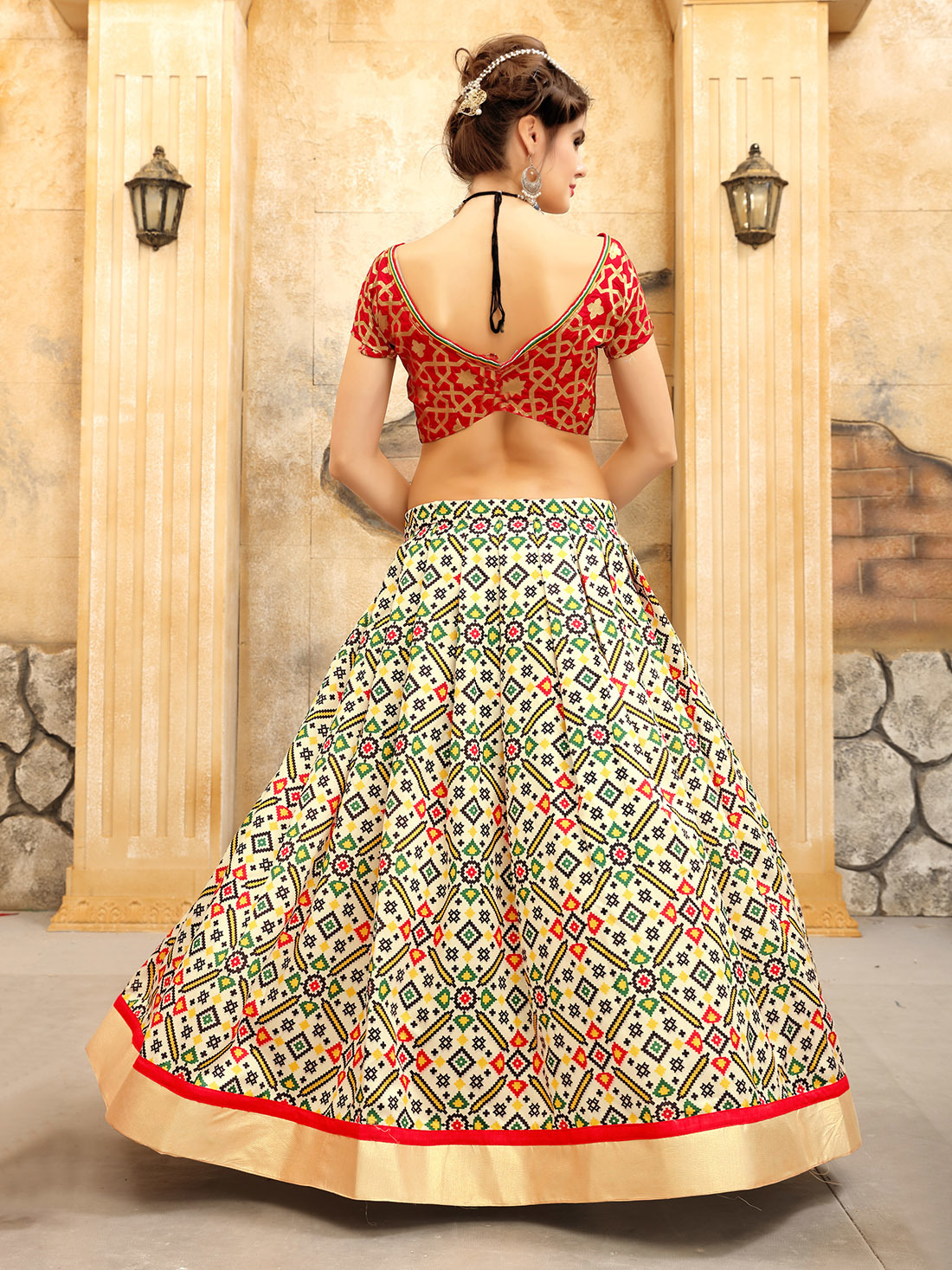 Bridal Lehenga Choli Set - Twrill Silk, Free Size | Multi-color, Printed & Jacquard Silk Work, 3.25 Meter Flair, 42 Inch Length, Short Sleeves