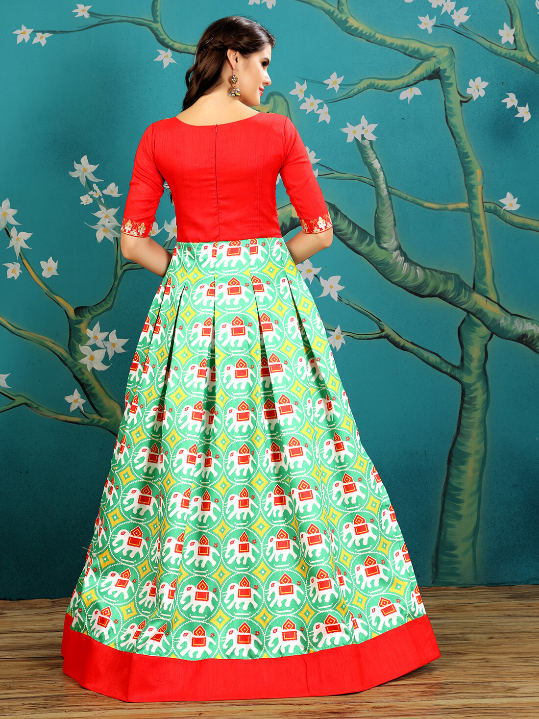 Red & Green Long Gown