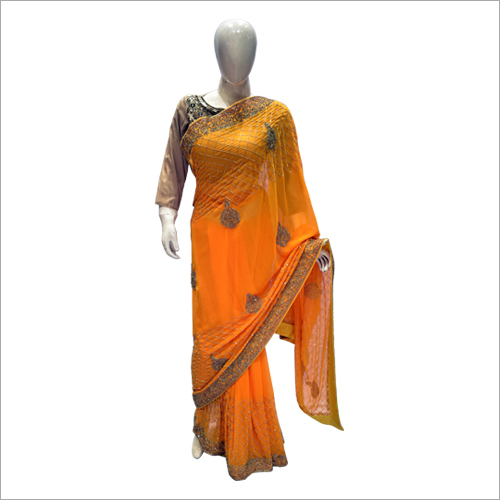 Yellow Ladies Embroidery Saree