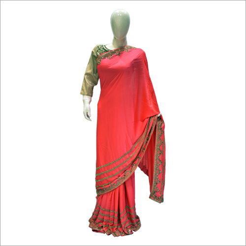 Peach Ladies Fancy Party Wear Saree
