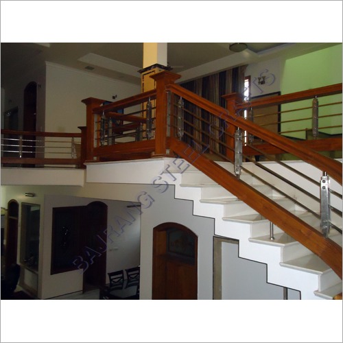 Silver Wooden And Steel Glass Railing