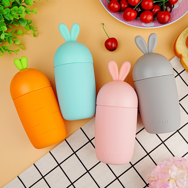 Radish Rabbit Style Portable Children Cups - Silicon & Glass, 280 Ml Capacity, Soft Material In Pink, Blue, Black, Grey, Orange | Customizable Design