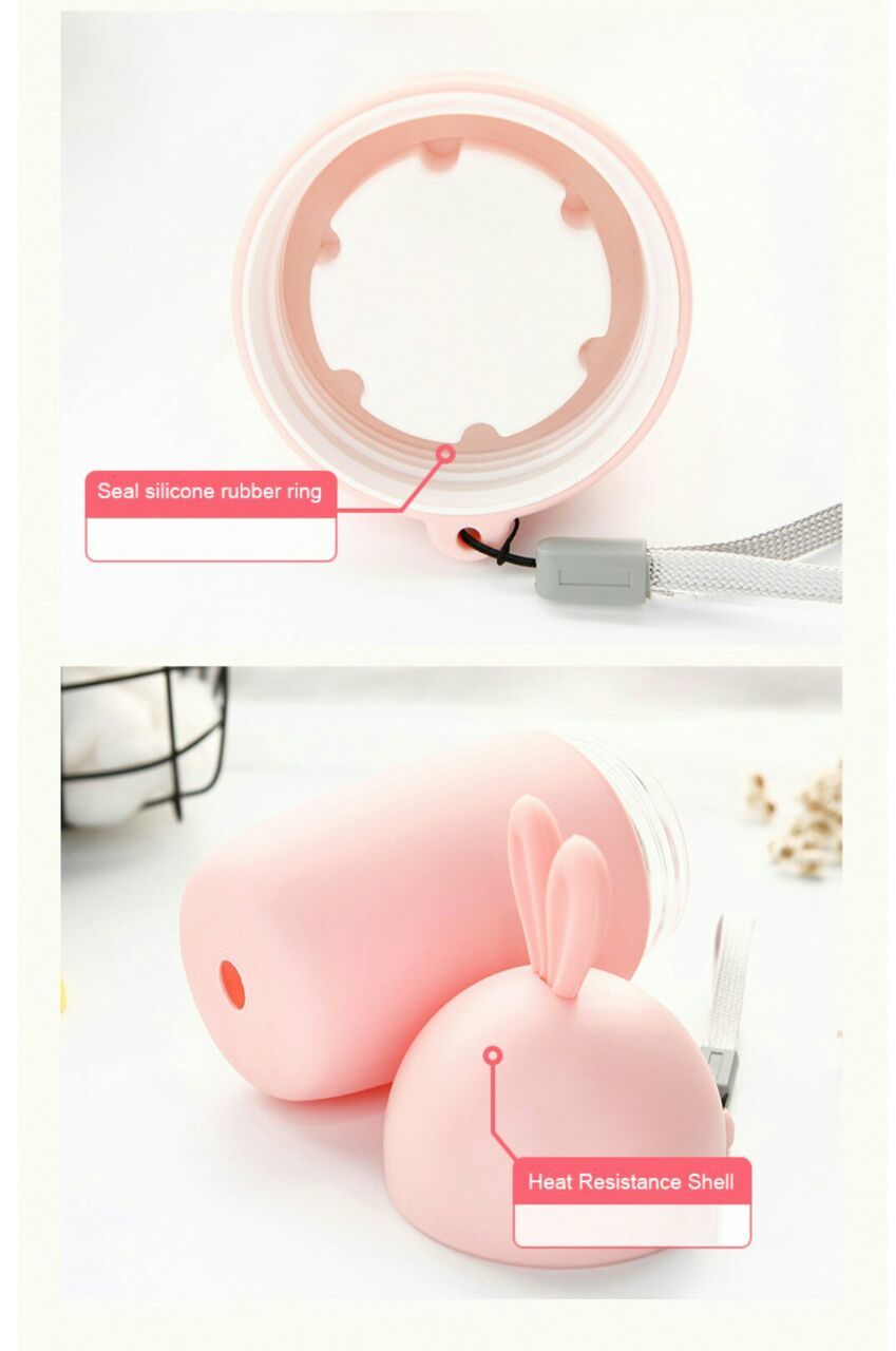 Radish Rabbit Style Portable Children Cups - Silicon & Glass, 280 Ml Capacity, Soft Material In Pink, Blue, Black, Grey, Orange | Customizable Design