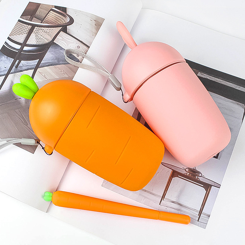 Radish Rabbit Style Portable Children Cups - Silicon & Glass, 280 Ml Capacity, Soft Material In Pink, Blue, Black, Grey, Orange | Customizable Design