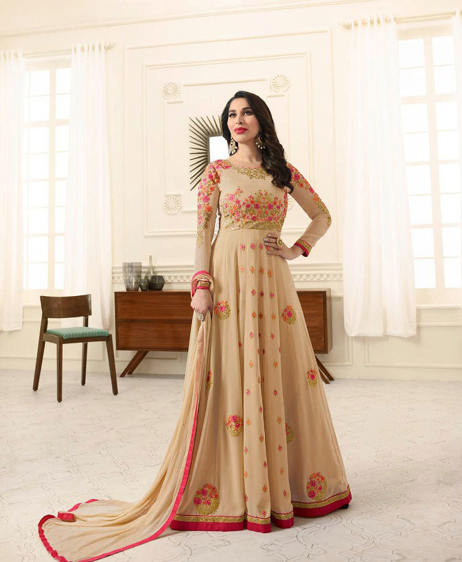 Multicolour Partywear Embroidered Georgette Salwar Suit